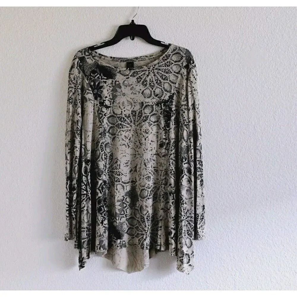 Peruvian Connection Tunic Top Lagenlook Floral Swing Hem Pima Cotton Modal XS/S